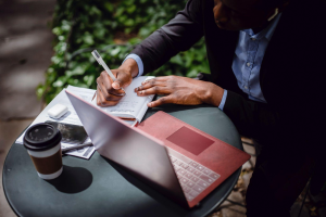 Entrepreneur taking notes and preparing