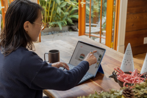 a woman working